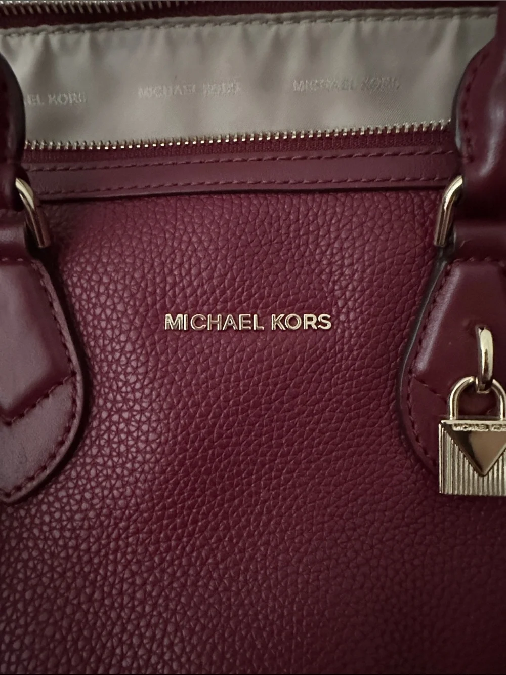 Michael Kors Wine Leather Satchel with Gold Hardware - Picture 4 of 11
